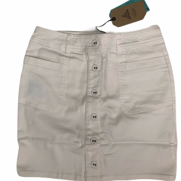 PrAna Kara Skirt Womens 6 White Stretch Denim - Picture 1 of 11